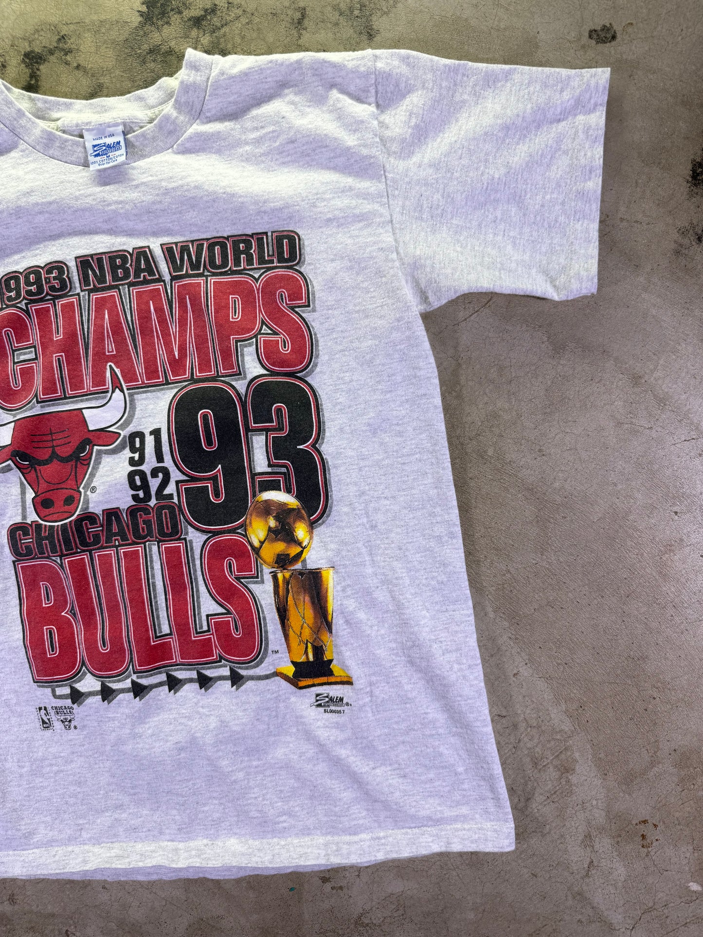 (M)1993 Salem Sportswear x NBA World Champions Chicago Bulls Short Sleeve T Shirt