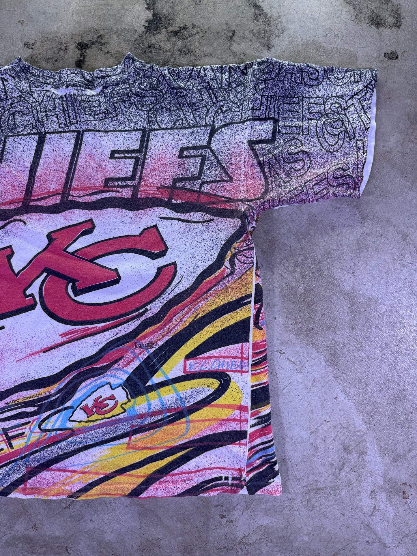 (L) Magic Johnson T’s x NFL KC Chiefs all over print t shirt