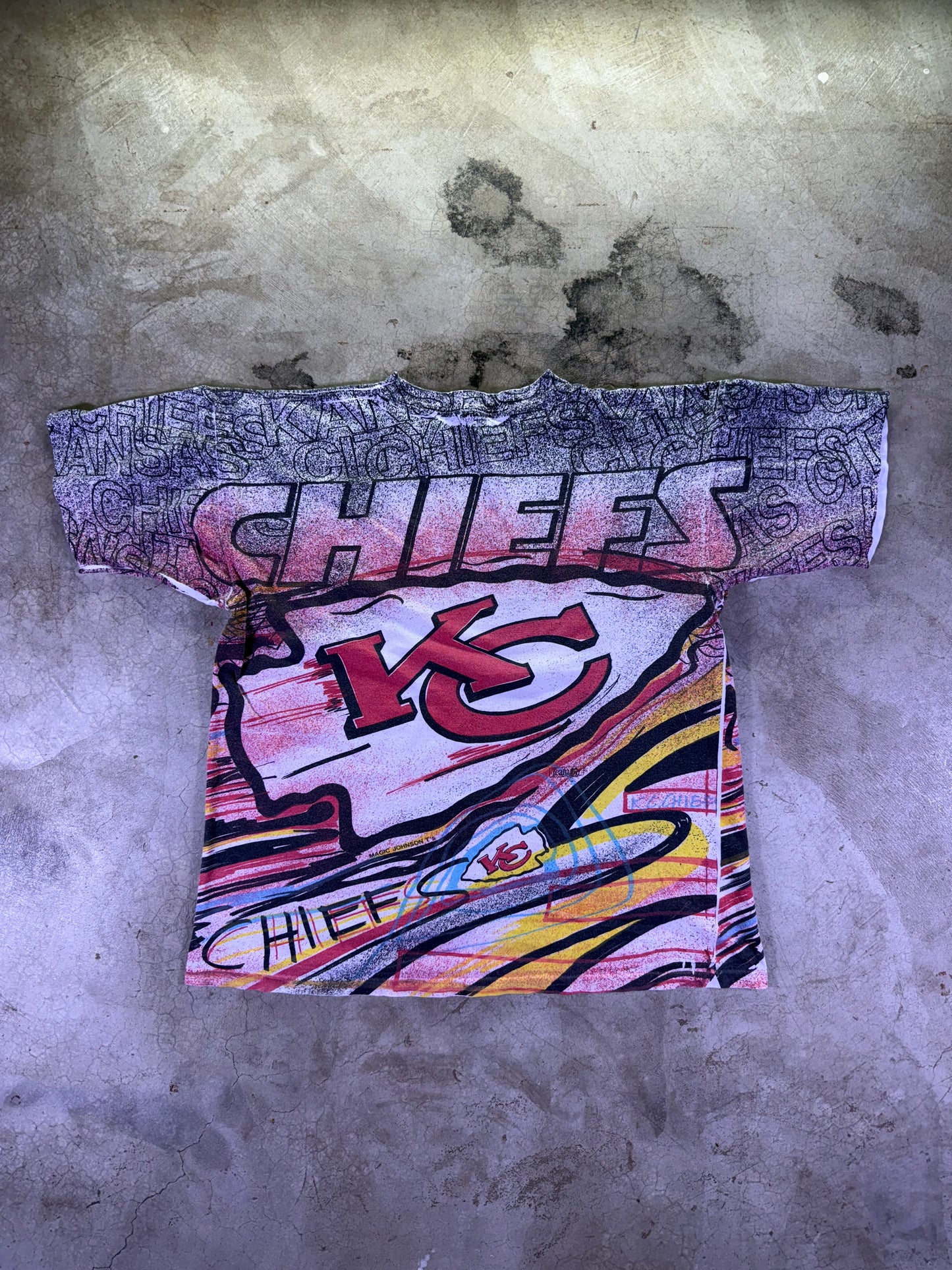 (L) Magic Johnson T’s x NFL KC Chiefs all over print t shirt