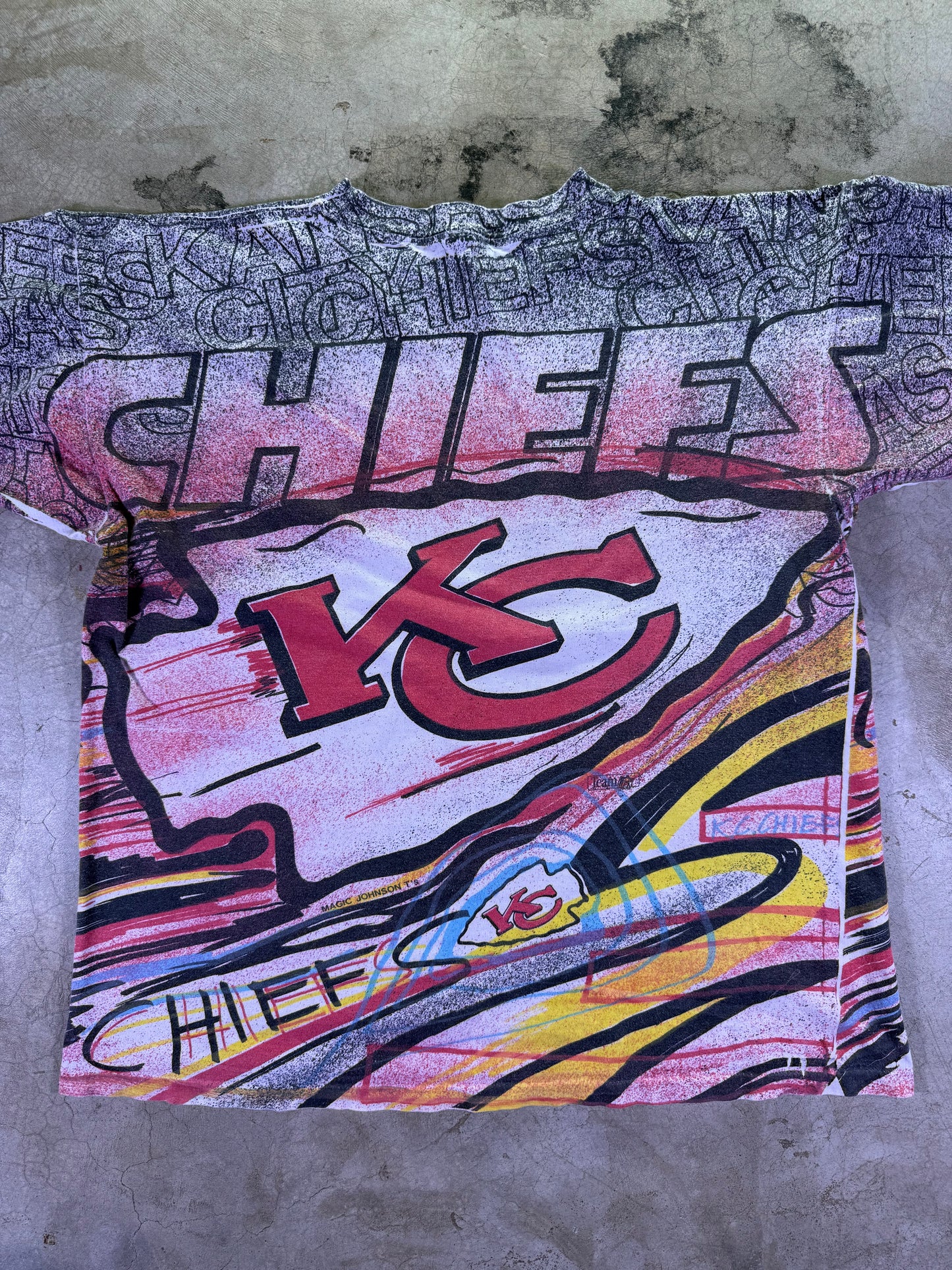 (L) Magic Johnson T’s x NFL KC Chiefs all over print t shirt