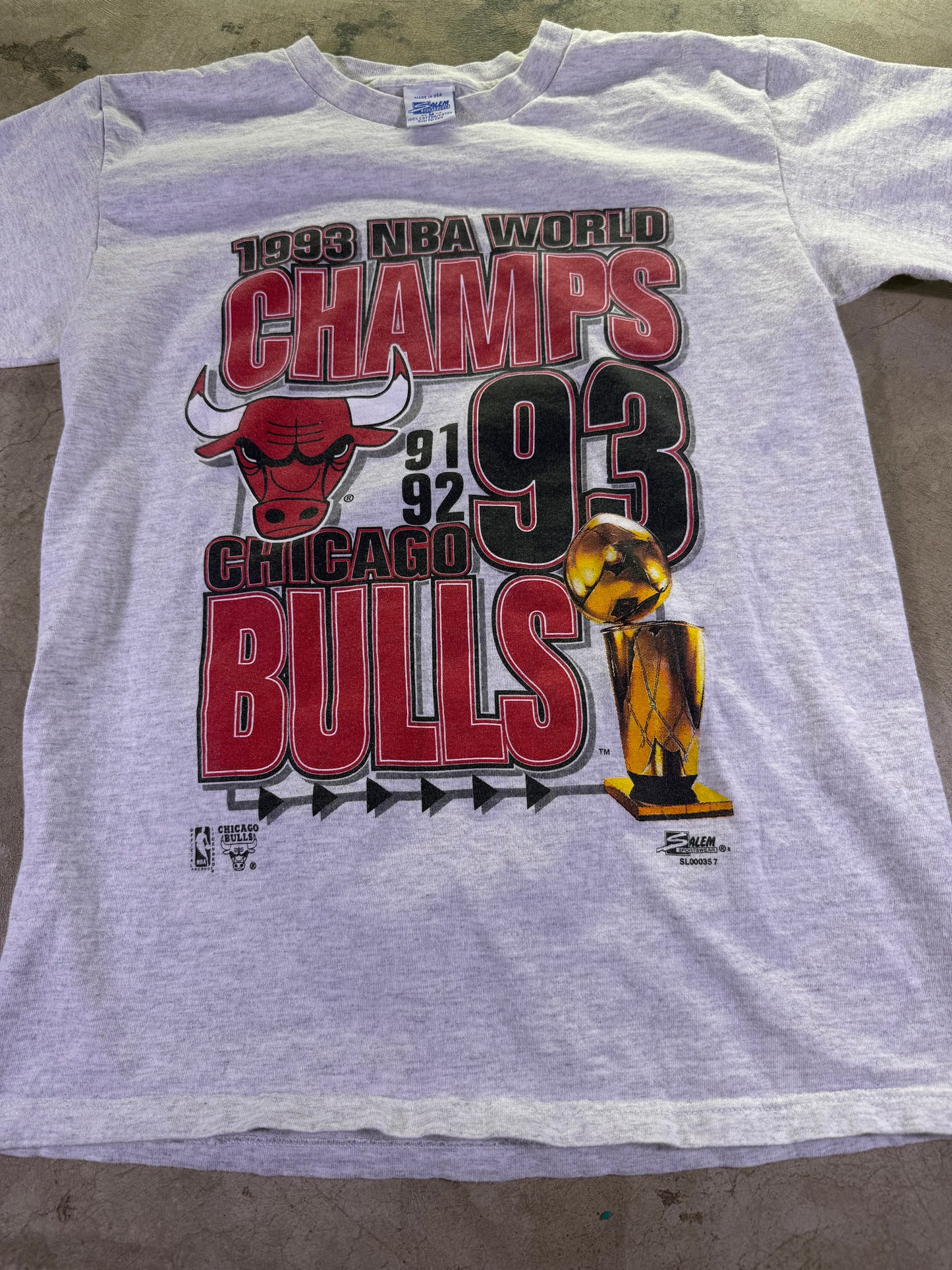 (M)1993 Salem Sportswear x NBA World Champions Chicago Bulls Short Sleeve T Shirt