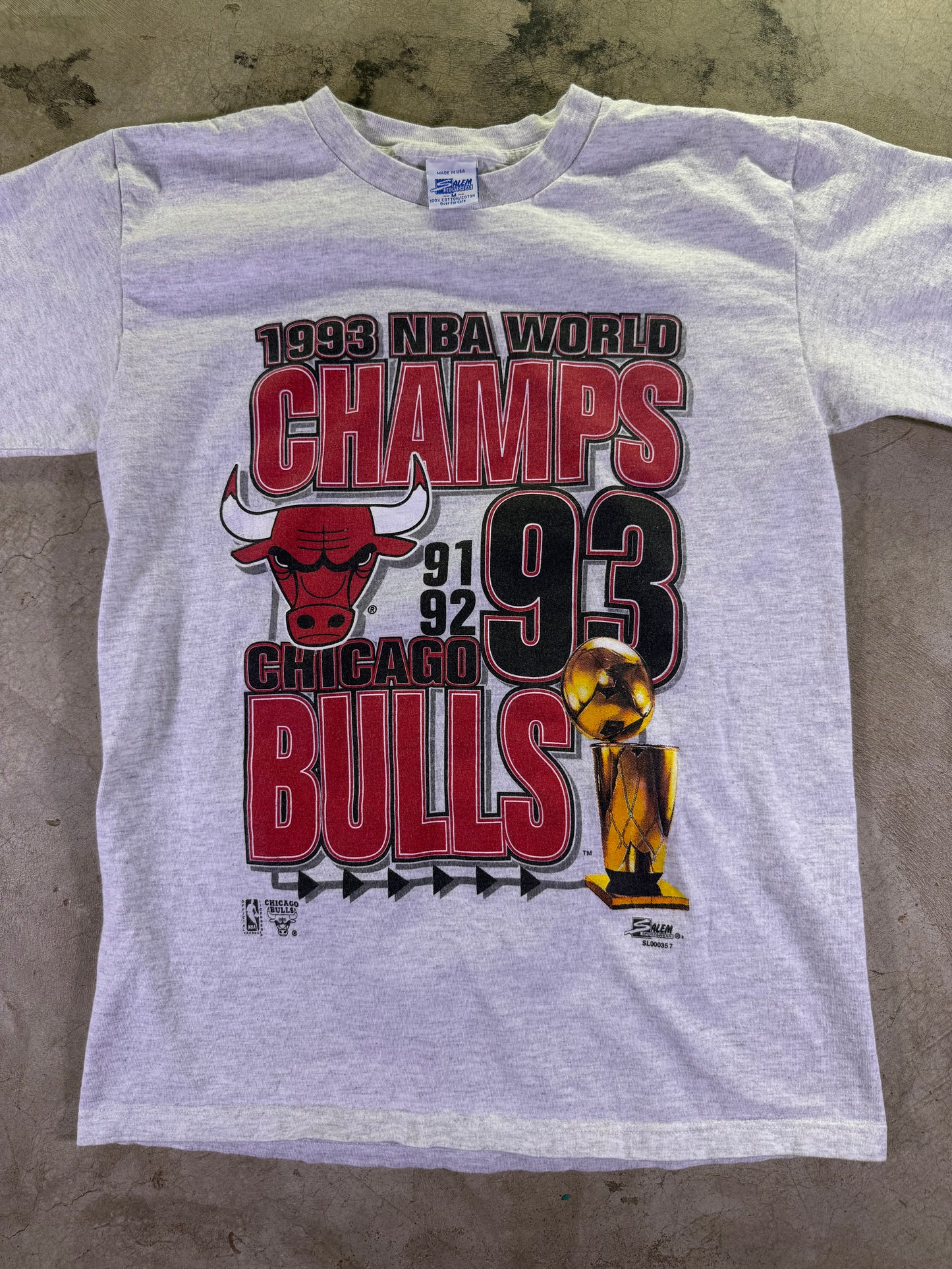 (M)1993 Salem Sportswear x NBA World Champions Chicago Bulls Short Sleeve T Shirt