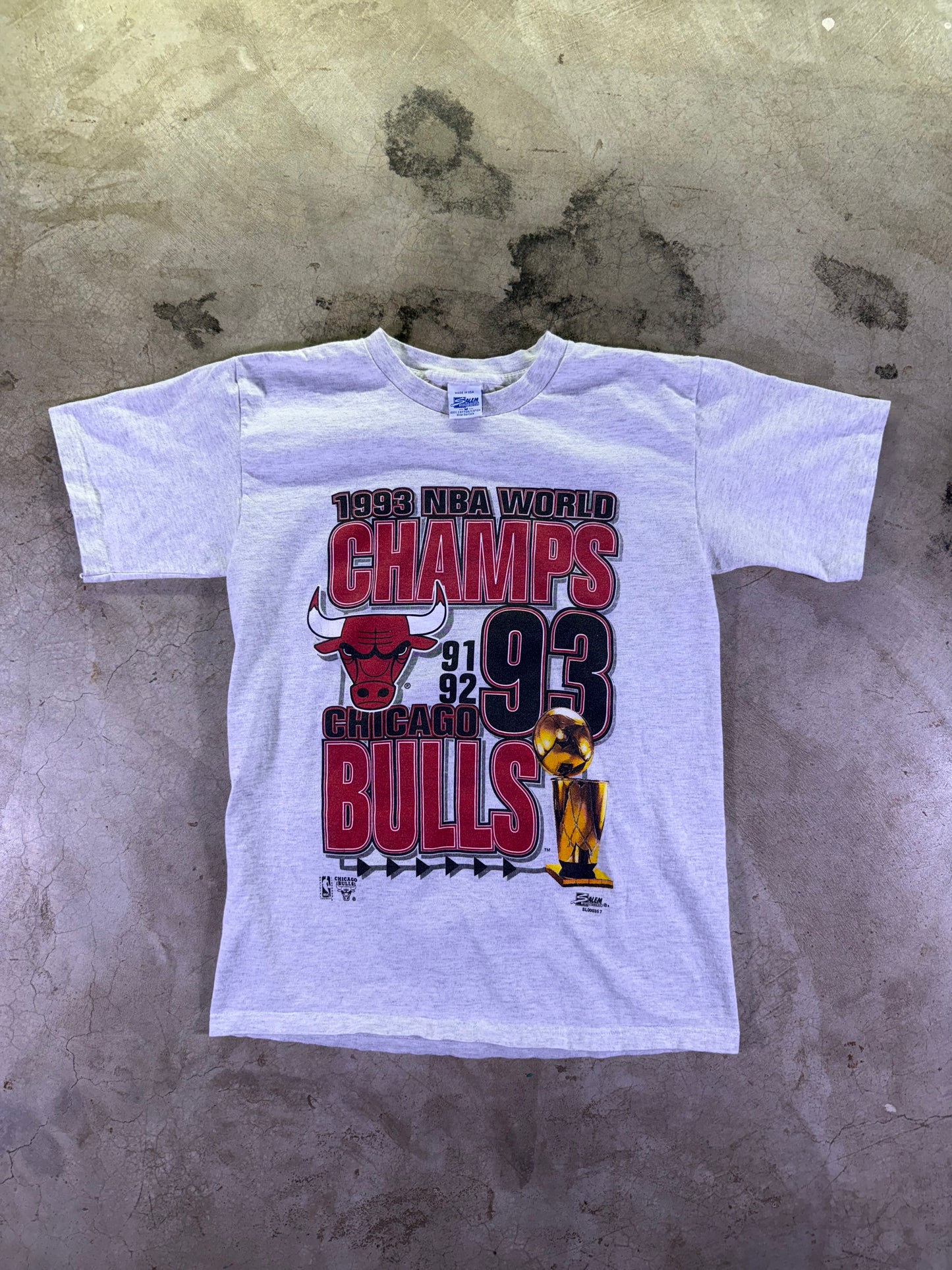 (M)1993 Salem Sportswear x NBA World Champions Chicago Bulls Short Sleeve T Shirt