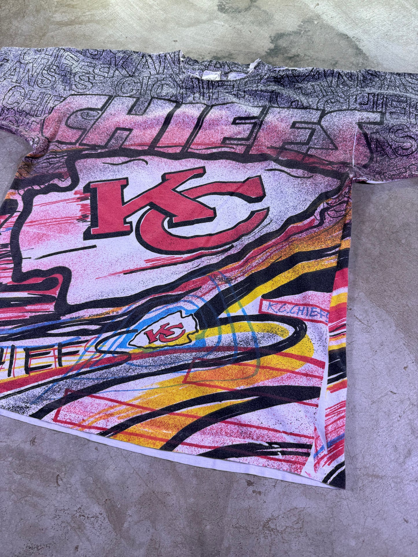 (L) Magic Johnson T’s x NFL KC Chiefs all over print t shirt
